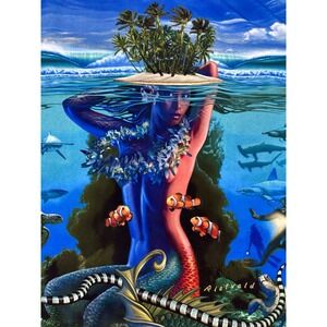 VTG Rietveld Shirt Sexy Mermaid Ocean Tropical M's Size L Made In USA Botton Up